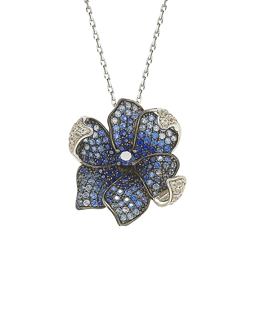 Suzy Levian 18k & Silver 3.52 Ct. Tw. Sapphire Flower Necklace