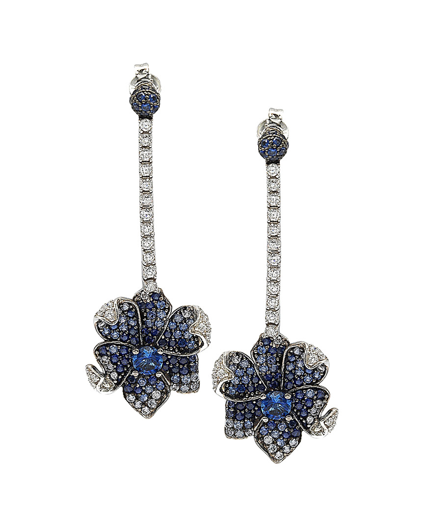 Suzy Levian 18k & Silver 4.27 Ct. Tw. Sapphire Flower Petal Drop Earrings