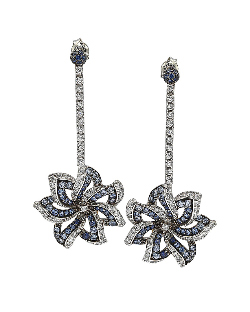 Suzy Levian 18k & Silver 4.89 Ct. Tw. Diamond & Sapphire Flower Drop Earrings