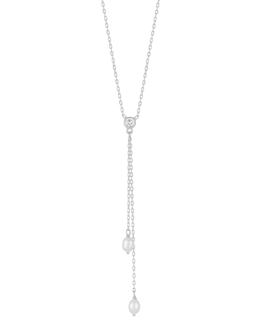 Glaze Jewelry Silver Diamond 5-6mm Pearl Cz Lariat Necklace