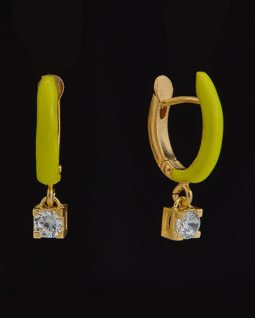 Italian Gold Over Silver Diamond Enamel Dangle Earrings In Yellow