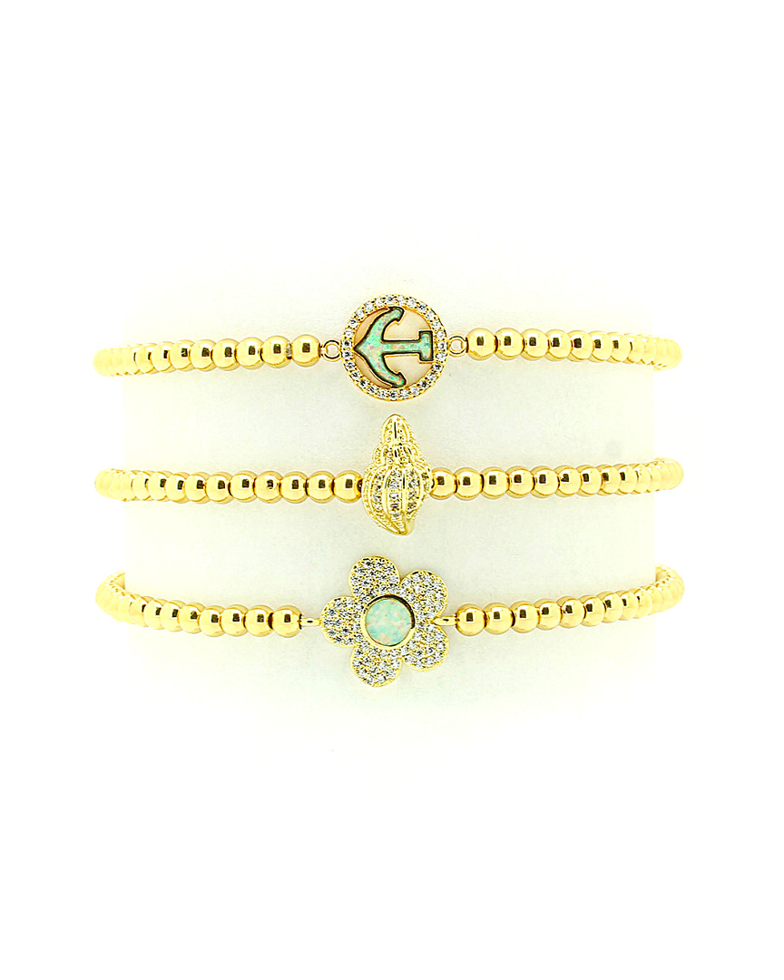 Eye Candy La Luxe Collection 18k Plated Beaded Set Of 3 Stretch Bracelets