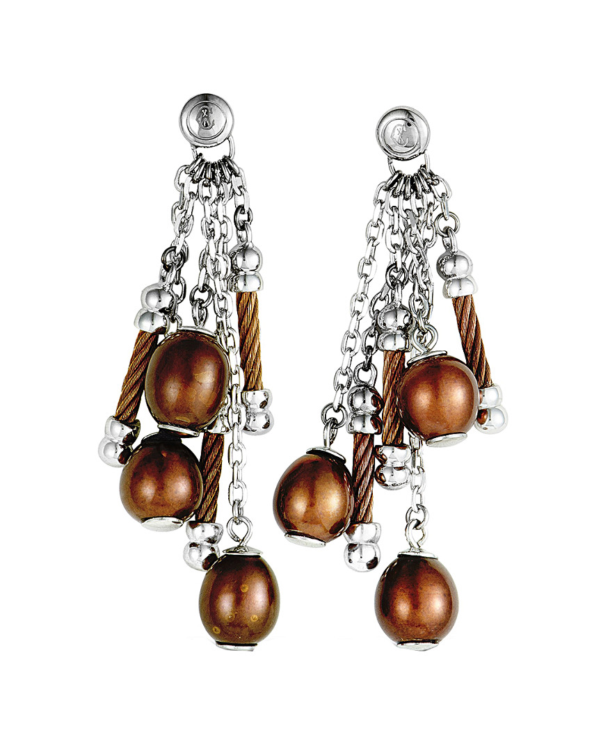 Shop Charriol Stainless Steel Pearl Earrings