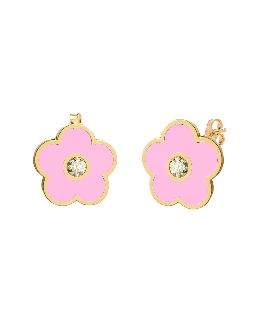 Gabi Rielle 14k Over Silver Pink Agate Cz Post Earrings