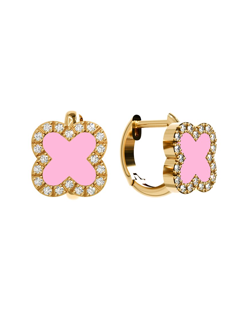Gabi Rielle 14k Over Silver Pink Agate Cz Mini Hoop Earrings