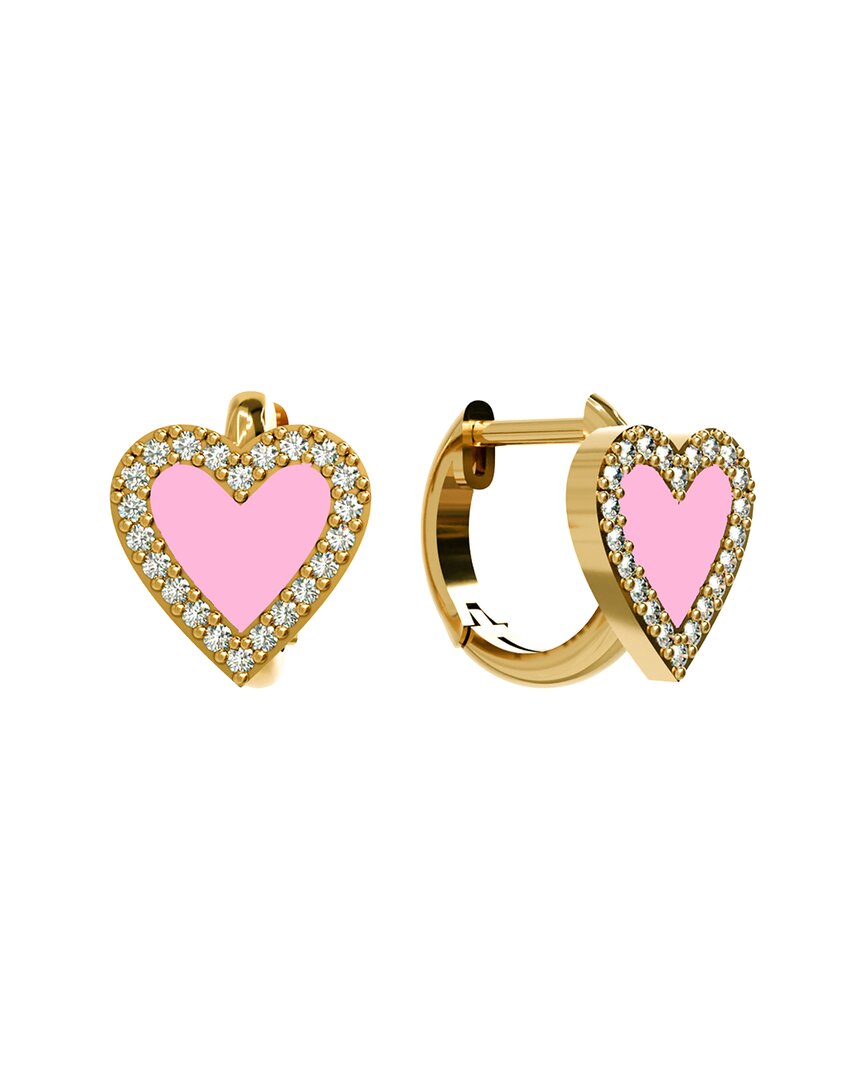 Gabi Rielle 14k Over Silver Pink Agate Cz Mini Hoop Earrings