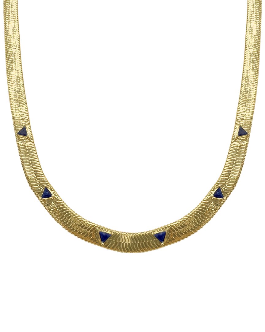 St. Moran 18k Plated 3.00 Ct. Tw. Sapphire Trillion Cut Herringbone Chain Necklace