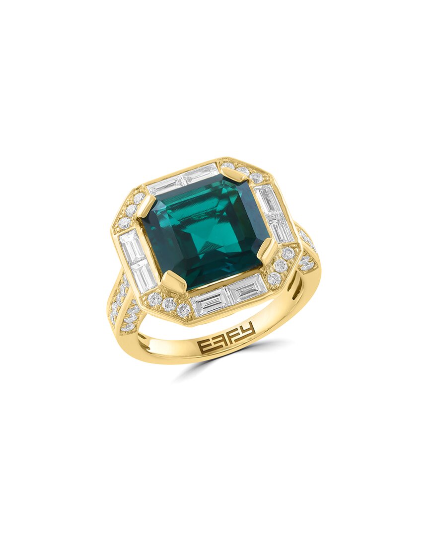 Effy Fine Jewelry Gold Over Silver 5.76 Ct. Tw. Lab-grown Diamond & Lab-grown  Lab Emerald Ring