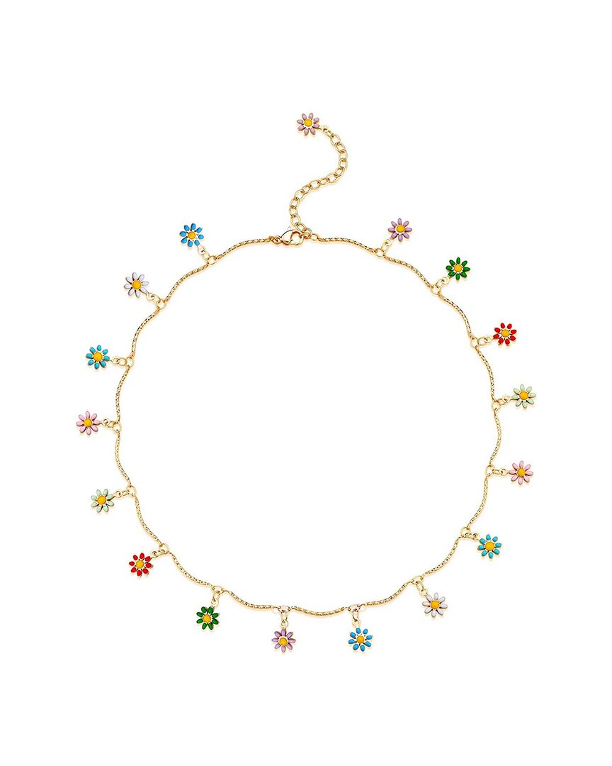 Liv Oliver 18k Plated Enamel Flower Drape Necklace In Gold