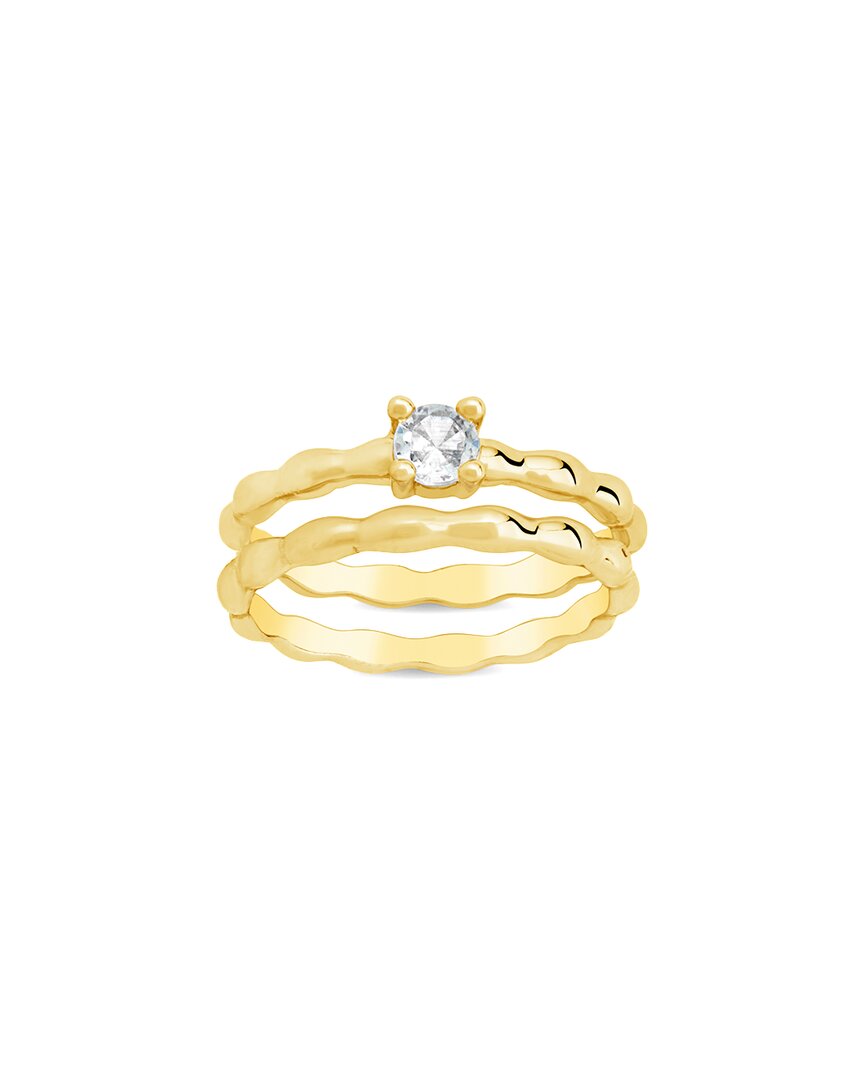 Sterling Forever 14k Plated Cz Nicola Molten Band Ring Set