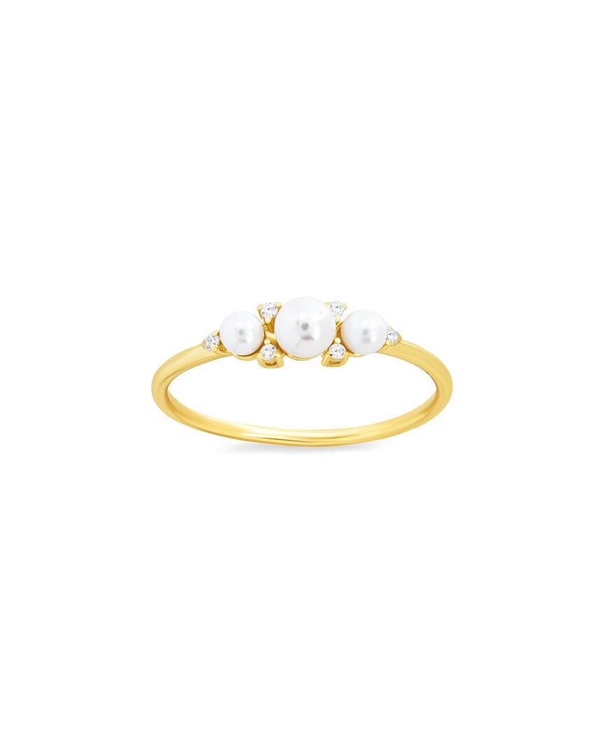 Sterling Forever 14k Over Silver 2mm Pearl Amber Triple Studded Ring