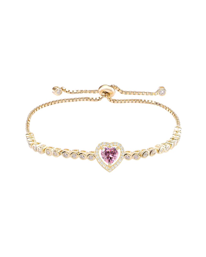 Gabi Rielle Women's Color Forward Heart Amethyst Crystal Halo Bolo Bracelet