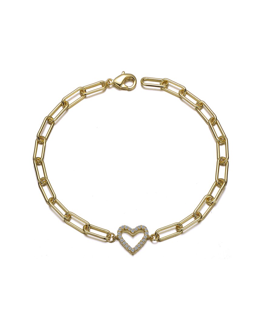Rachel Glauber 14k Gold Plated With Clear Cubic Zirconia Open Heart Halo Paperclip Link Bracelet