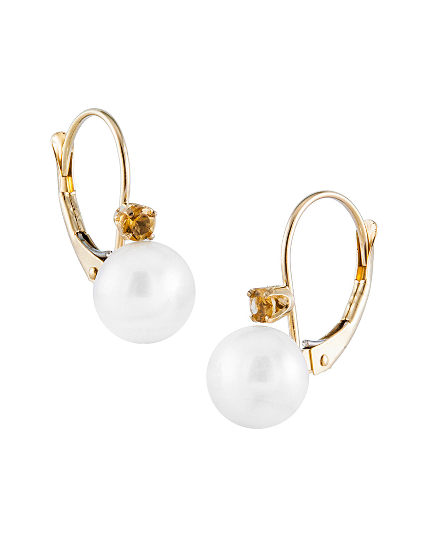 Splendid Pearls 14k 0.10 Ct. Tw. Citrine & 7-7.5mm Pearl Earrings