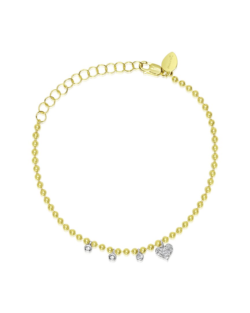Meira T 14k Yellow Gold Diamond Heart Bead Chain Bracelet