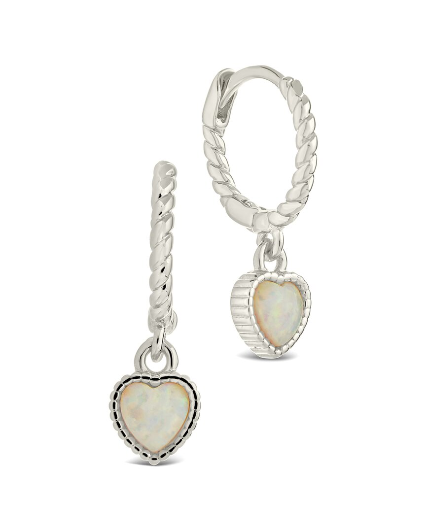 Sterling Forever Meredith Braided Opal Heart Drop Hoop Earrings