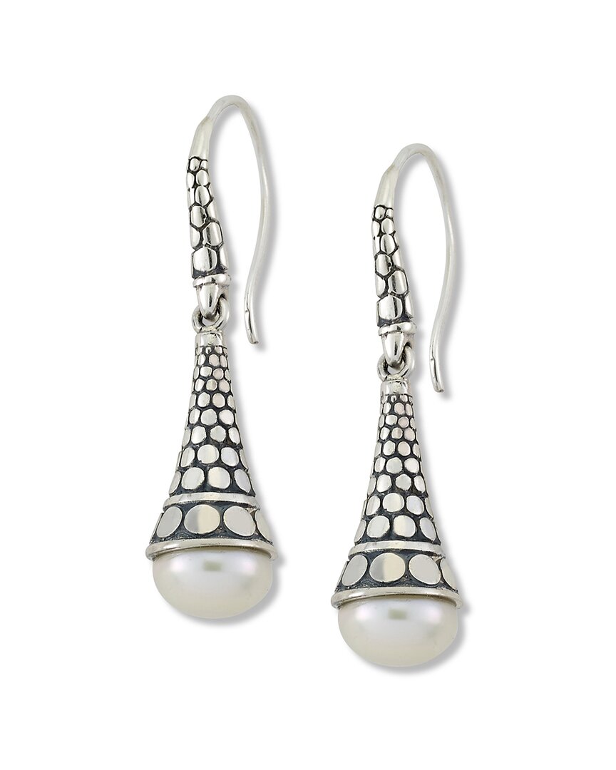 Samuel B. Silver 9-10mm Pearl Bali Design Earrings In Gray