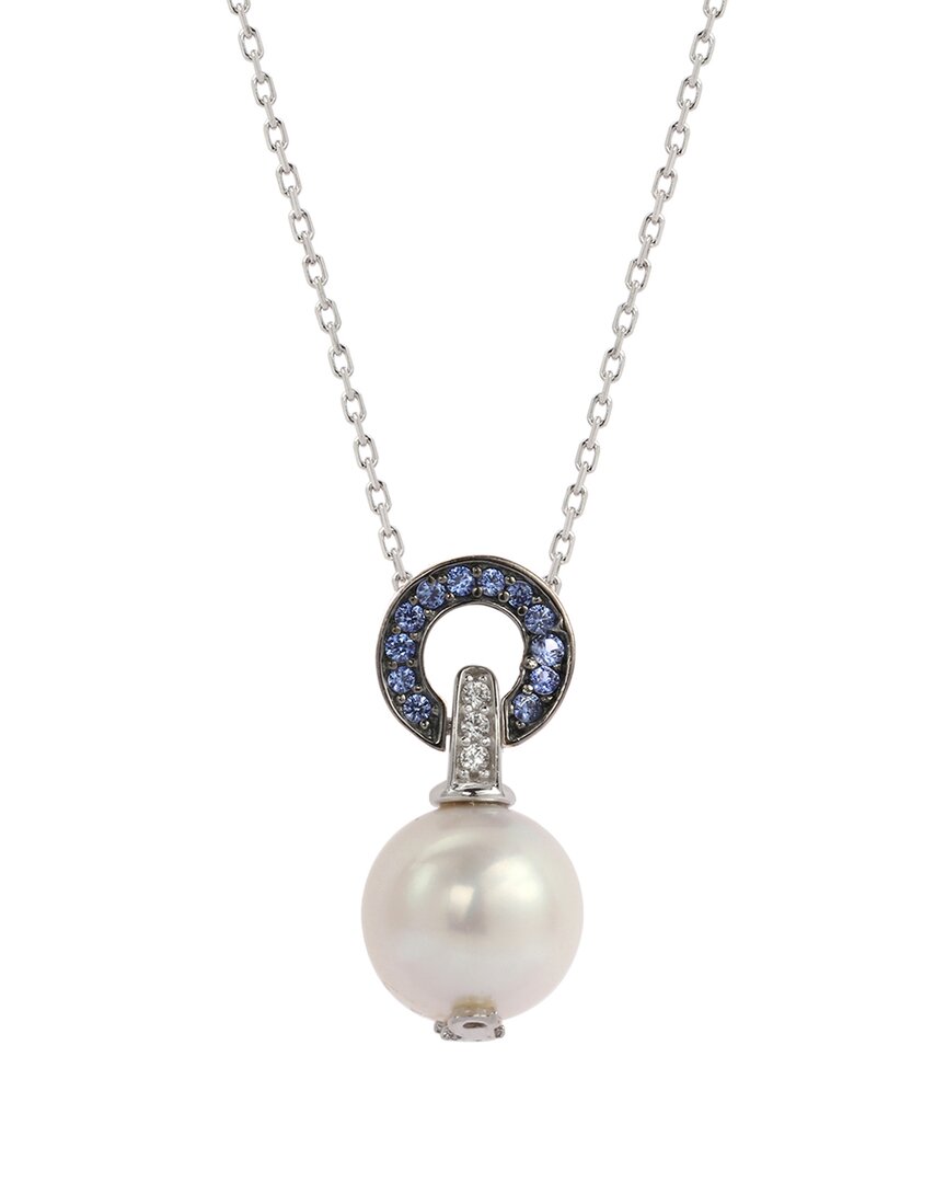 Suzy Levian Silver Sapphire Pearl Circle Pendant