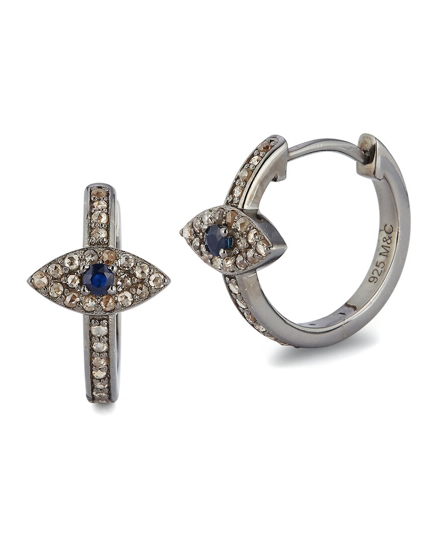 Shop Banji Jewelry Silver 0.58 Ct. Tw. Diamond & Sapphires Evil Eye Huggie Earrings