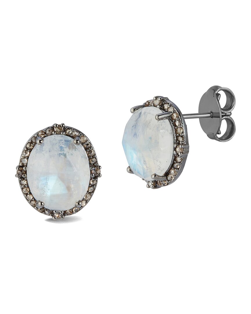 Banji Jewelry Silver 9.60 Ct. Tw. Diamond & Moon Stone Studs