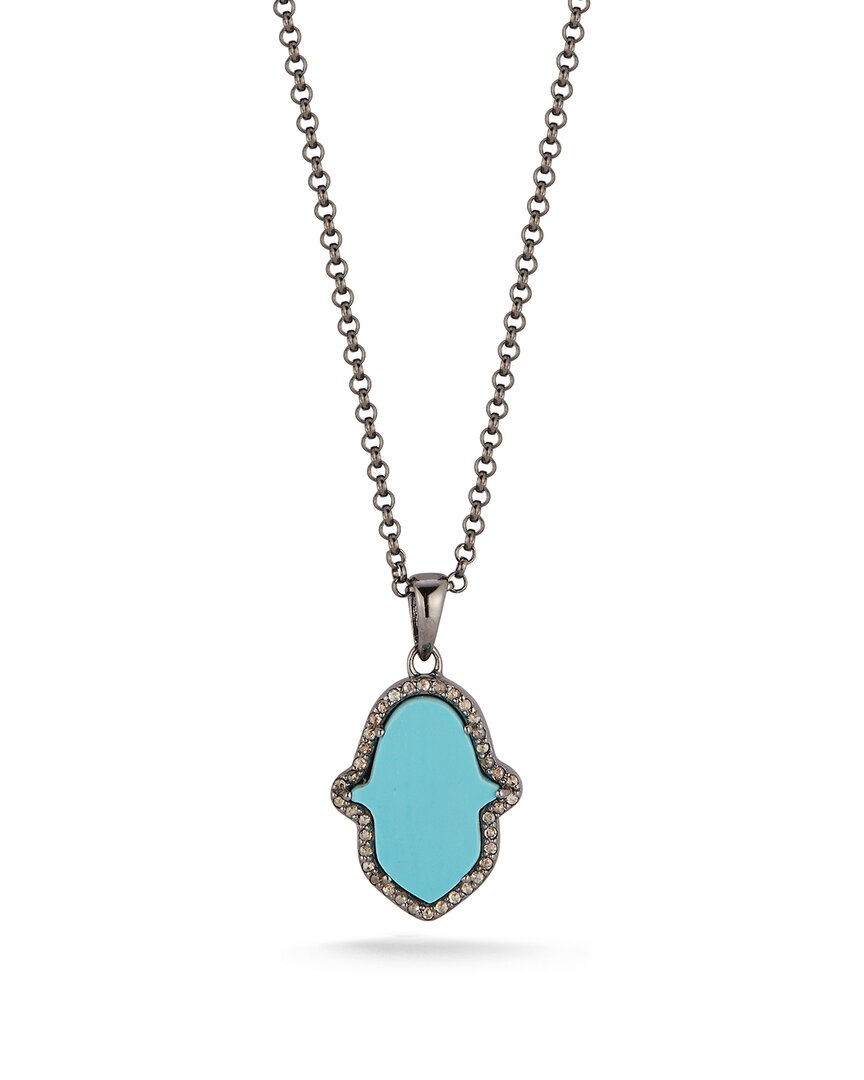 Banji Jewelry Silver 5.55 Ct. Tw. Diamond & Turquoise Hamsa Necklace