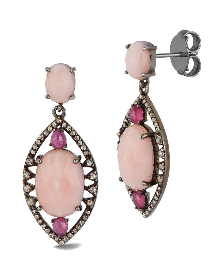 Banji Jewelry Silver 1.91 Ct. Tw. Diamond & Gemstone Drop Earrings In Pink