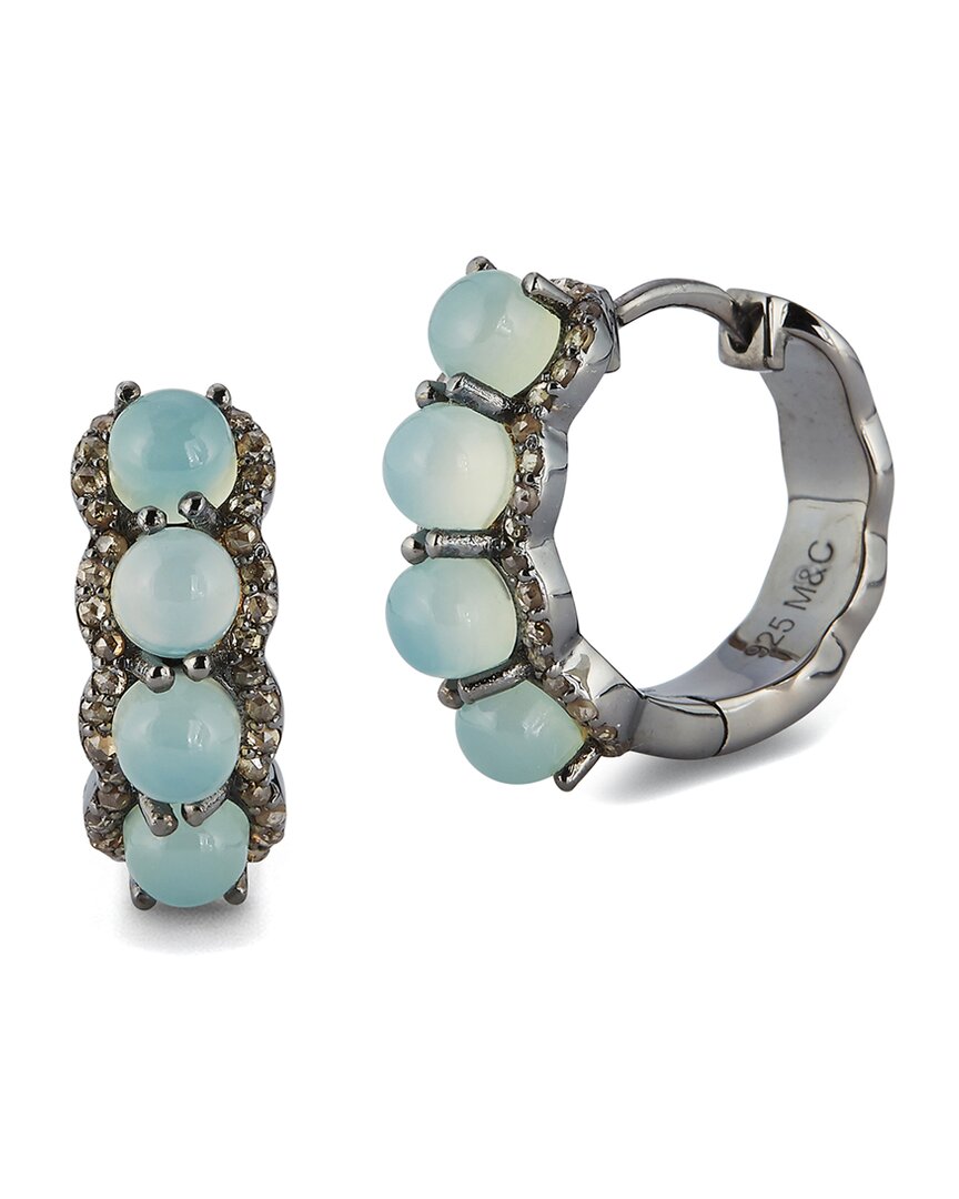 Banji Jewelry Silver 1.50 Ct. Tw. Diamond & Aqua Calcedony Huggie Earrings