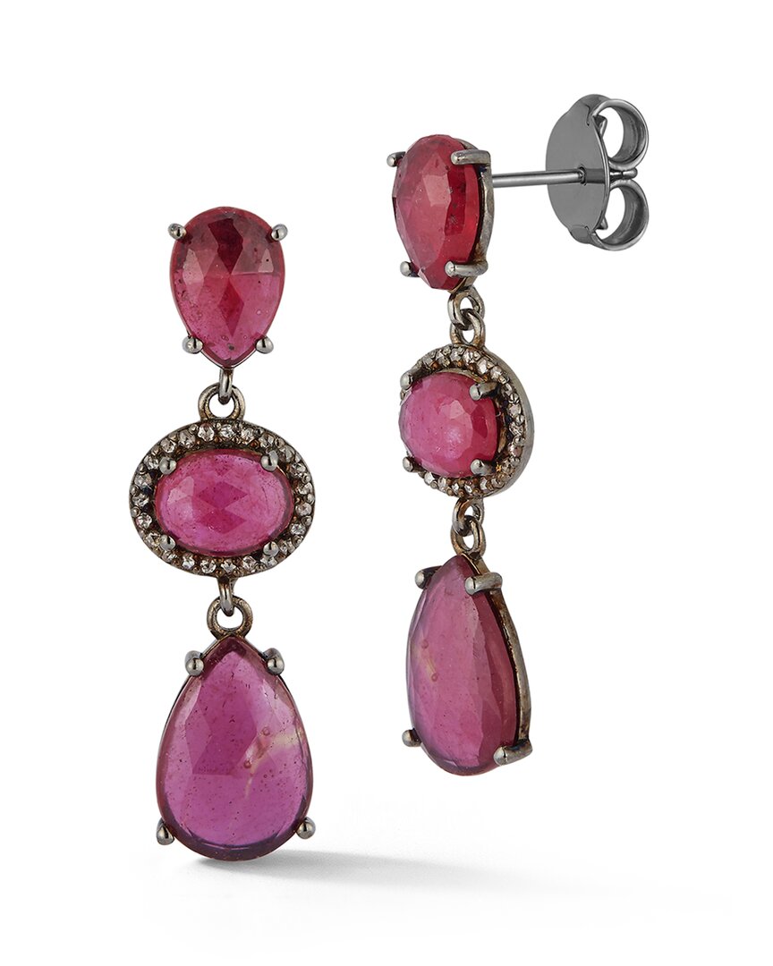 Shop Banji Jewelry Silver 17.10 Ct. Tw. Diamond & Glass Filled Ruby Drop Earrings