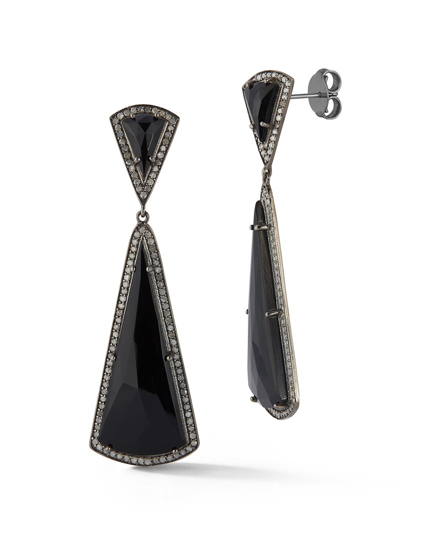 Banji Jewelry Silver 2.00 Ct. Tw. Diamond & Black Onyx Drop Earrings