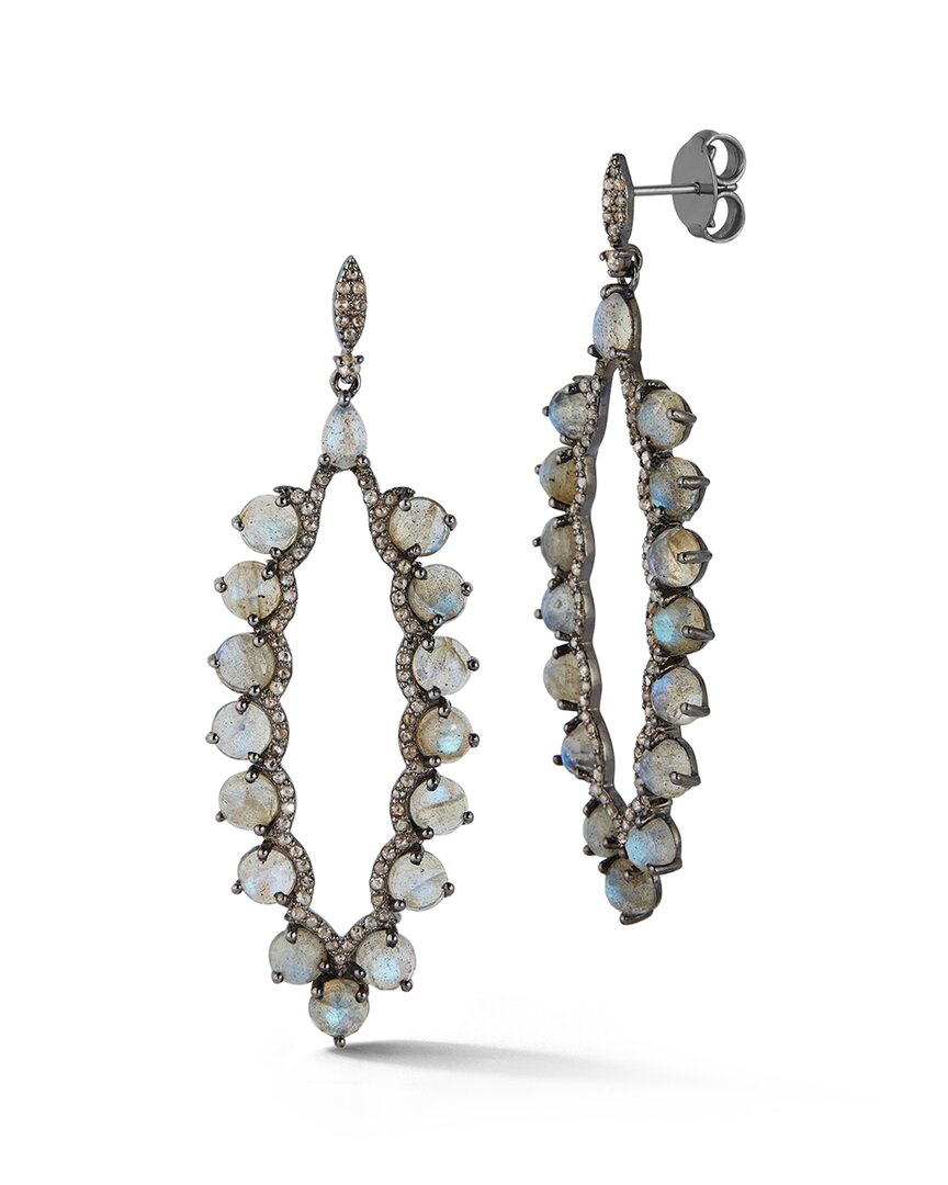 Banji Jewelry Silver 19.16 Ct. Tw. Diamond & Labradorite Drop Earrings In White