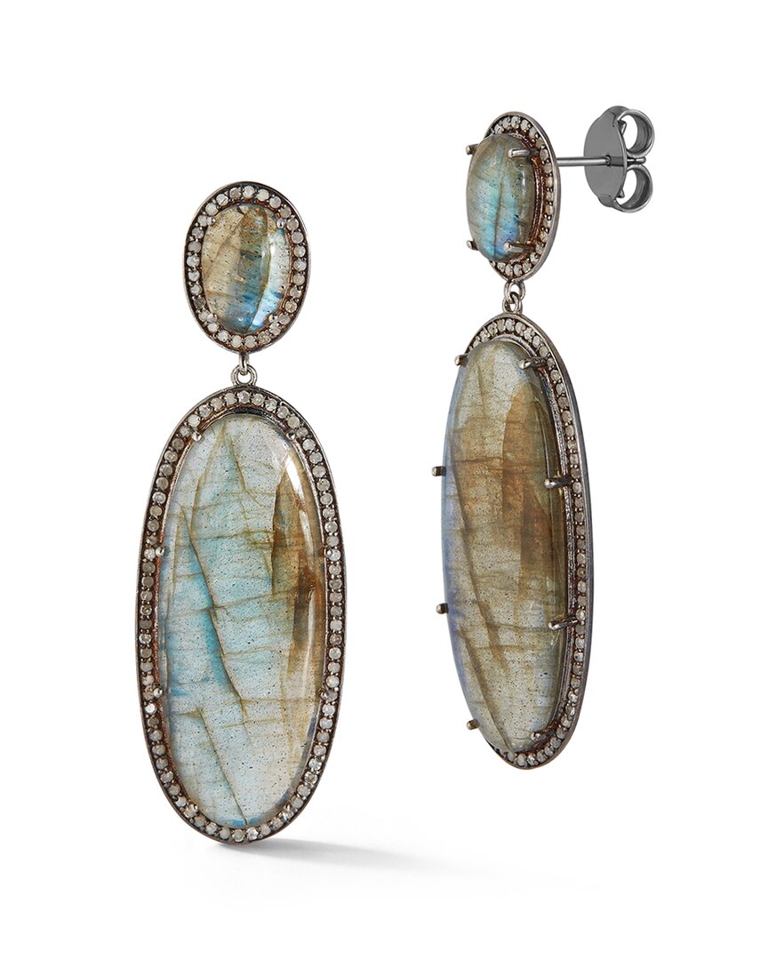 Banji Jewelry Silver 2.11 Ct. Tw. Diamond & Labradorite Drop Earrings