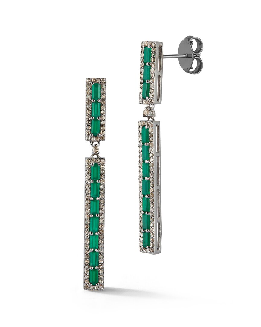 Banji Jewelry Silver 3.84 Ct. Tw. Diamond & Green Onyx Drop Earrings