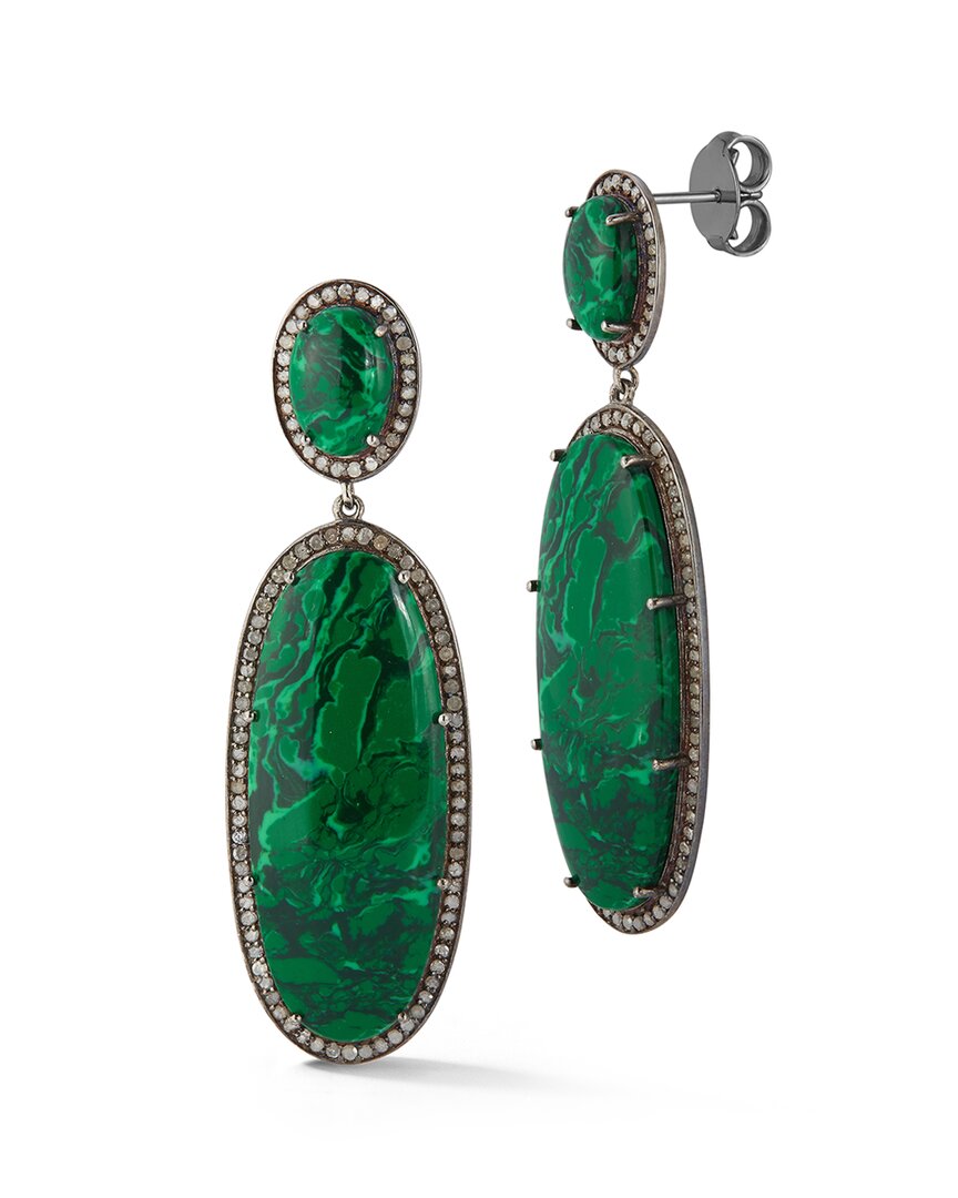 Banji Jewelry Silver 2.11 Ct. Tw. Diamond & Malachite Drop Earrings