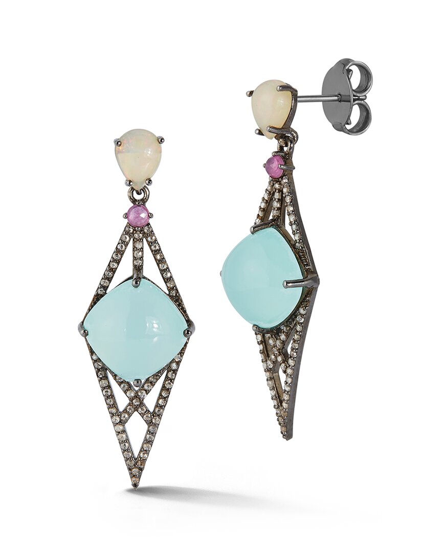 Banji Jewelry Silver 0.78 Ct. Tw. Diamond & Gemstone Drop Earrings