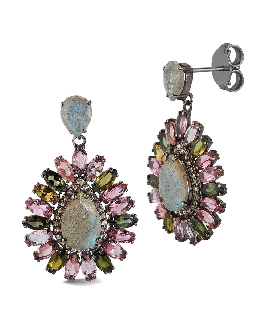 Banji Jewelry Silver 1.23 Ct. Tw. Diamond & Gemstone Drop Earrings