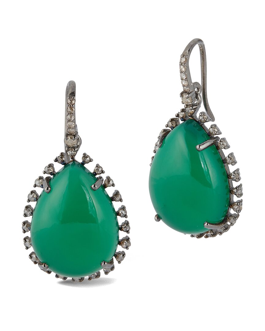 Banji Jewelry Silver 30.42 Ct. Tw. Diamond & Green Onyx Drop Earrings