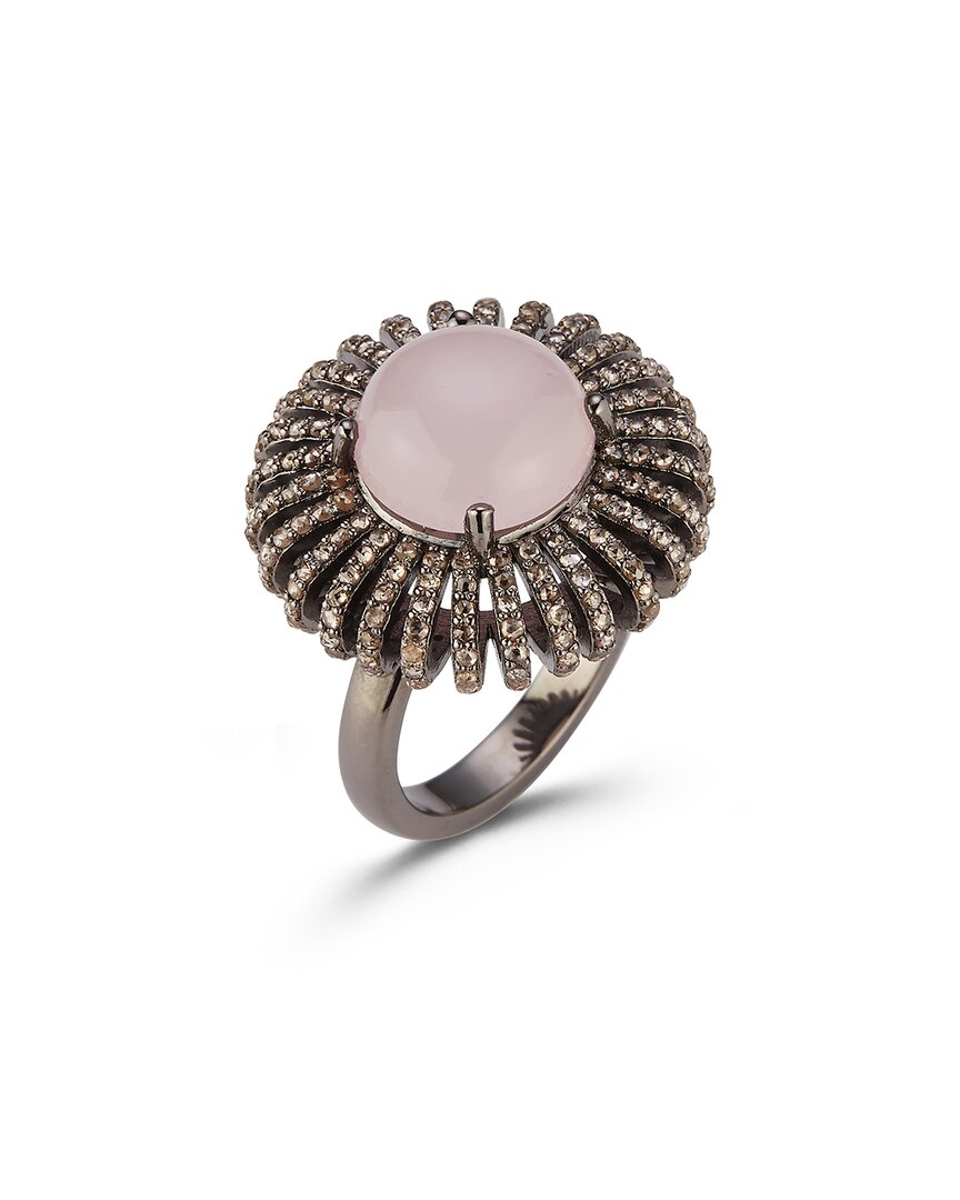 Banji Jewelry Silver 6.85 Ct. Tw. Diamond & Rose Quartz Statement Ring In Gold