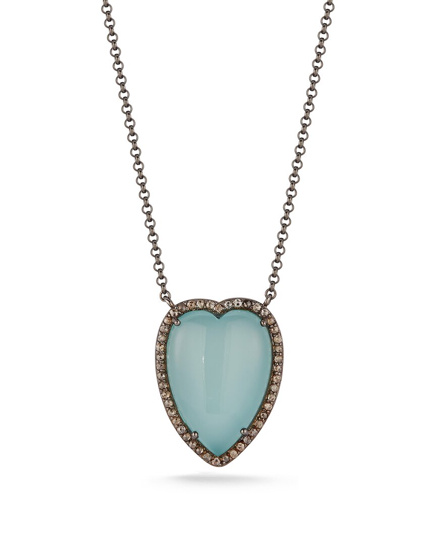 Banji Jewelry Silver 25.88 Ct. Tw. Diamond & Aqua Chalcedony Heart Necklace In Gold