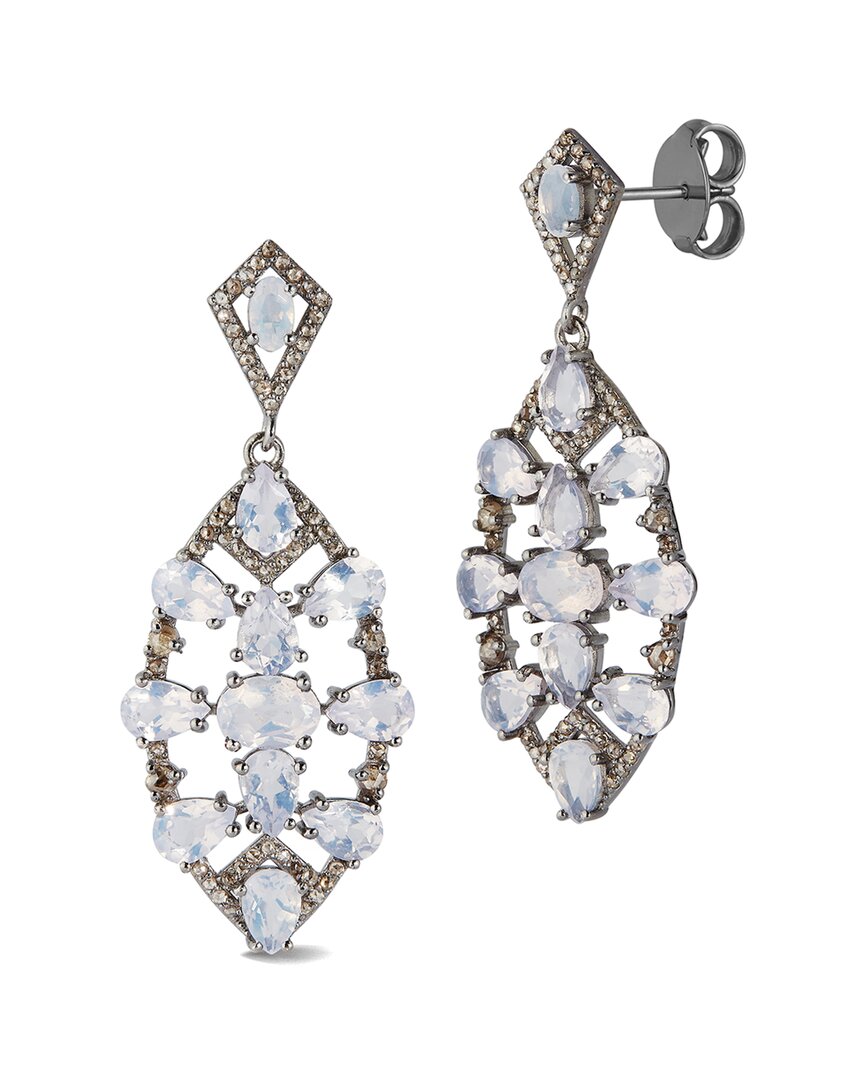 Banji Jewelry Silver 13.70 Ct. Tw. Diamond & Moon Stone Drop Earrings