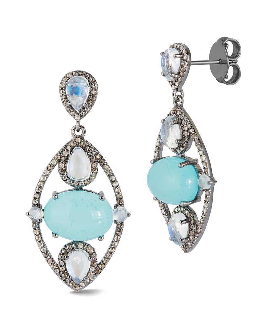 Banji Jewelry Silver 1.40 Ct. Tw. Diamond & Gemstone Drop Earrings In Blue