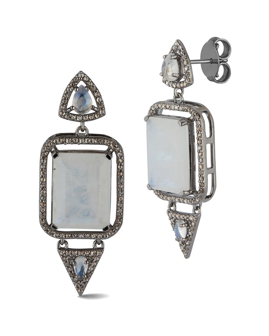 Banji Jewelry Silver 23.01 Ct. Tw. Diamond & Moon Stone Statement Earrings