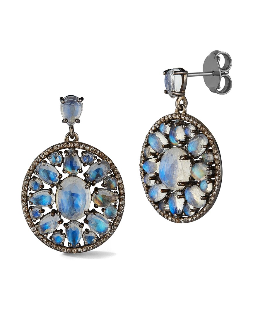 Banji Jewelry Silver 16.60 Ct. Tw. Diamond & Moon Stone Drop Earrings