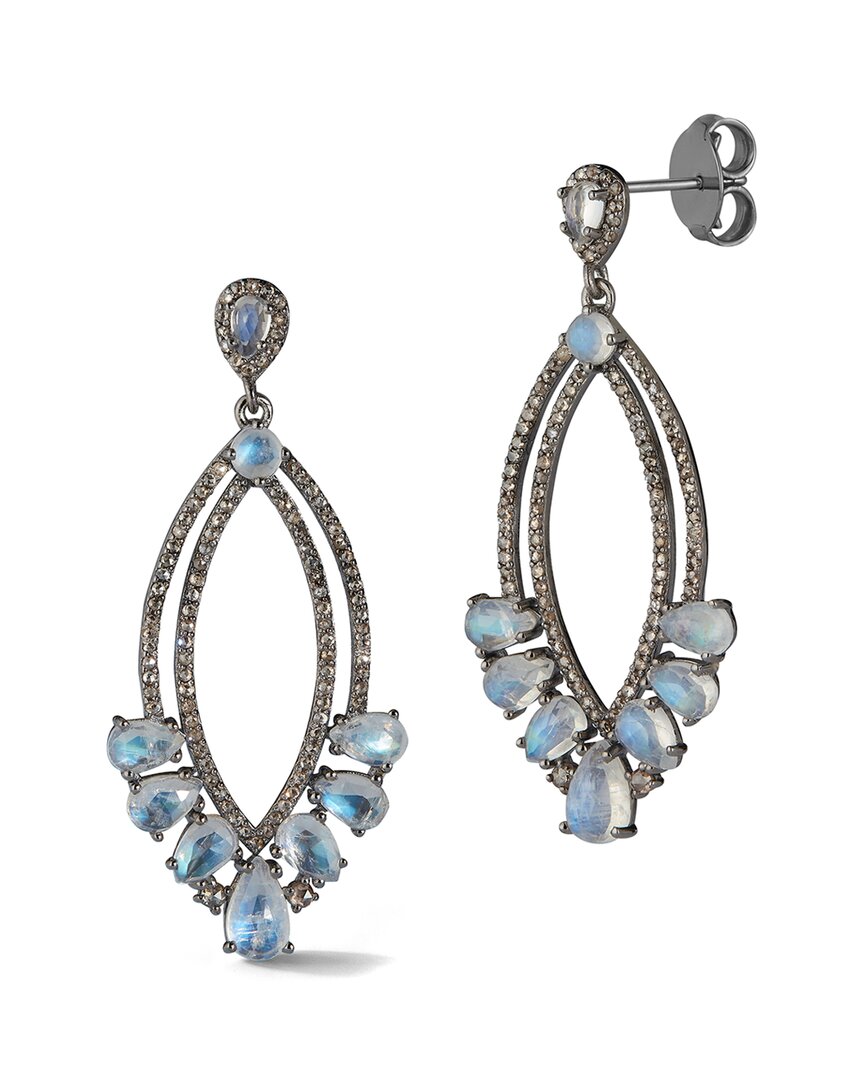 Banji Jewelry Silver 15.65 Ct. Tw. Diamond & Rainbow Moon Stone Drop Statement Earrings