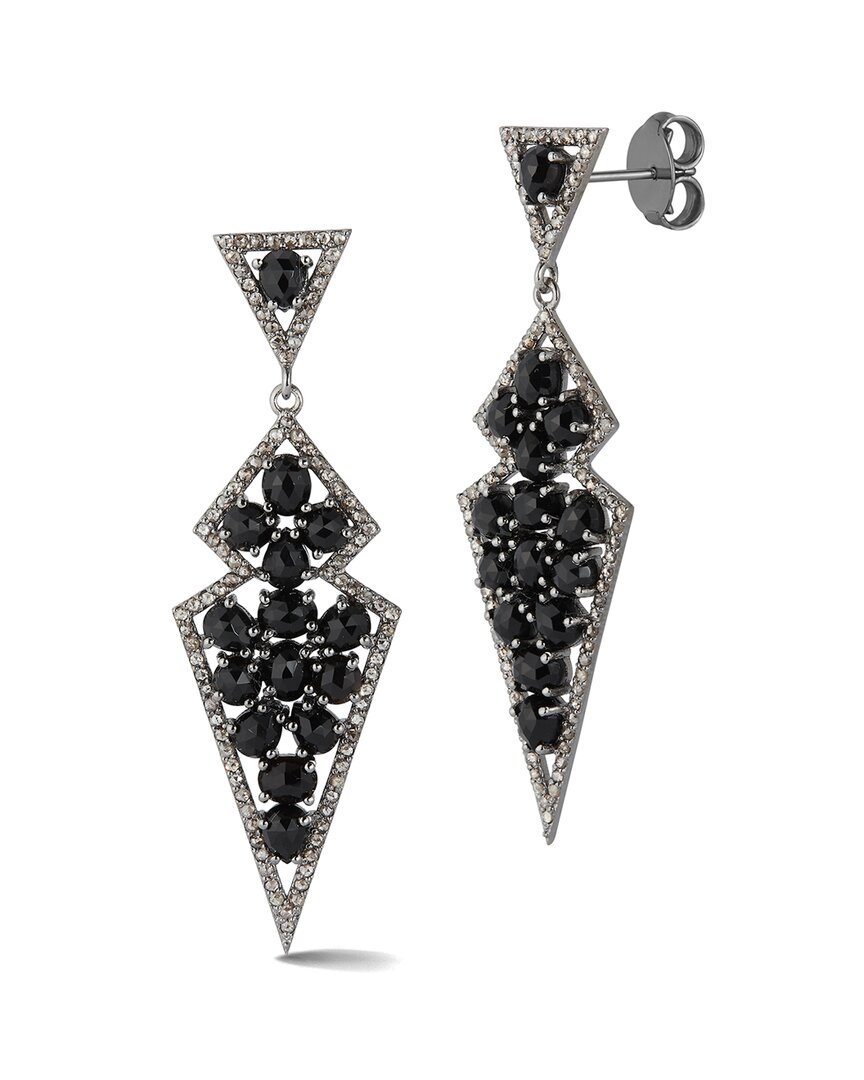 Banji Jewelry Silver 10.40 Ct. Tw. Diamond & Black Spinel Statement Earrings