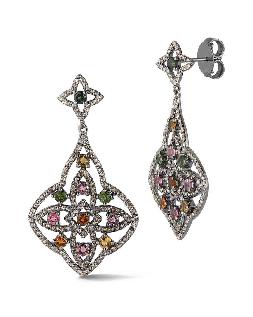 Banji Jewelry Silver 4.44 Ct. Tw. Diamond & Tourmaline Drop Statement Earrings