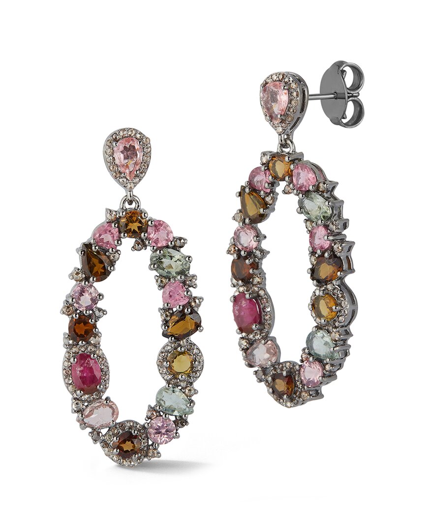 Banji Jewelry Silver 10.81 Ct. Tw. Diamond & Tourmaline Drop Statement Earrings
