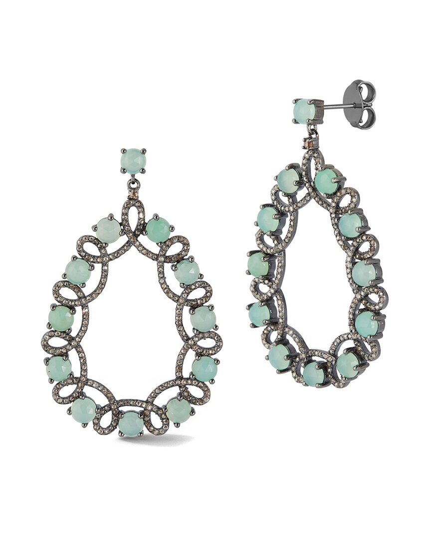 Banji Jewelry Silver 28.90 Ct. Tw. Diamond & Chrysoprase Drop Statement Earrings