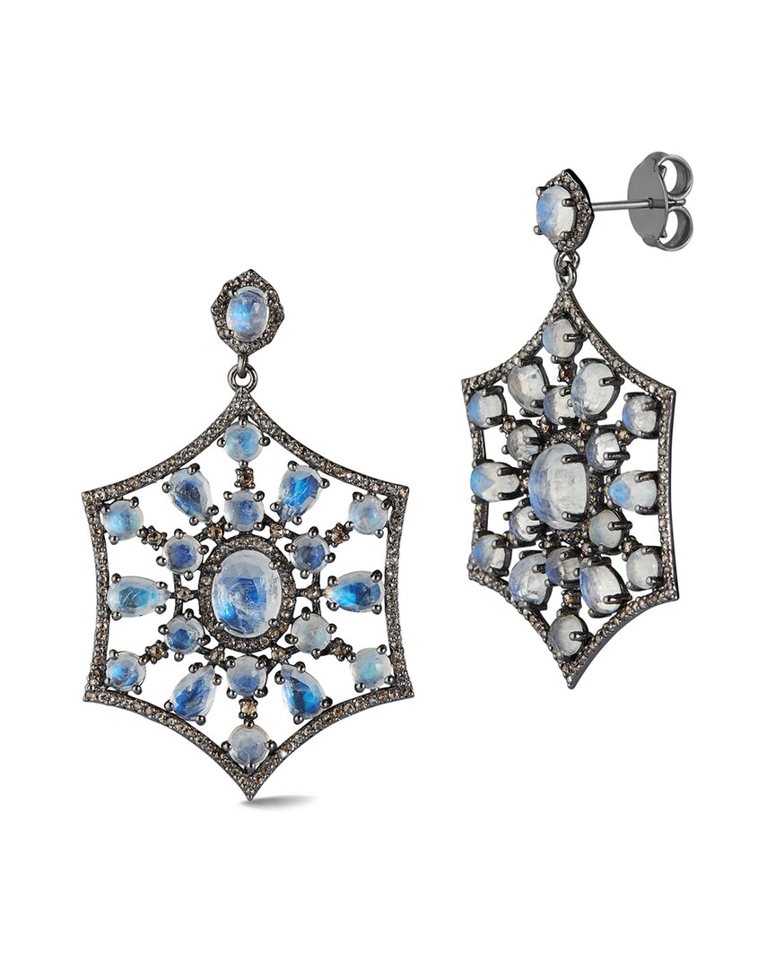Shop Banji Jewelry Silver 19.73 Ct. Tw. Diamond & Rainbow Moon Stones Drop Statement Earrings