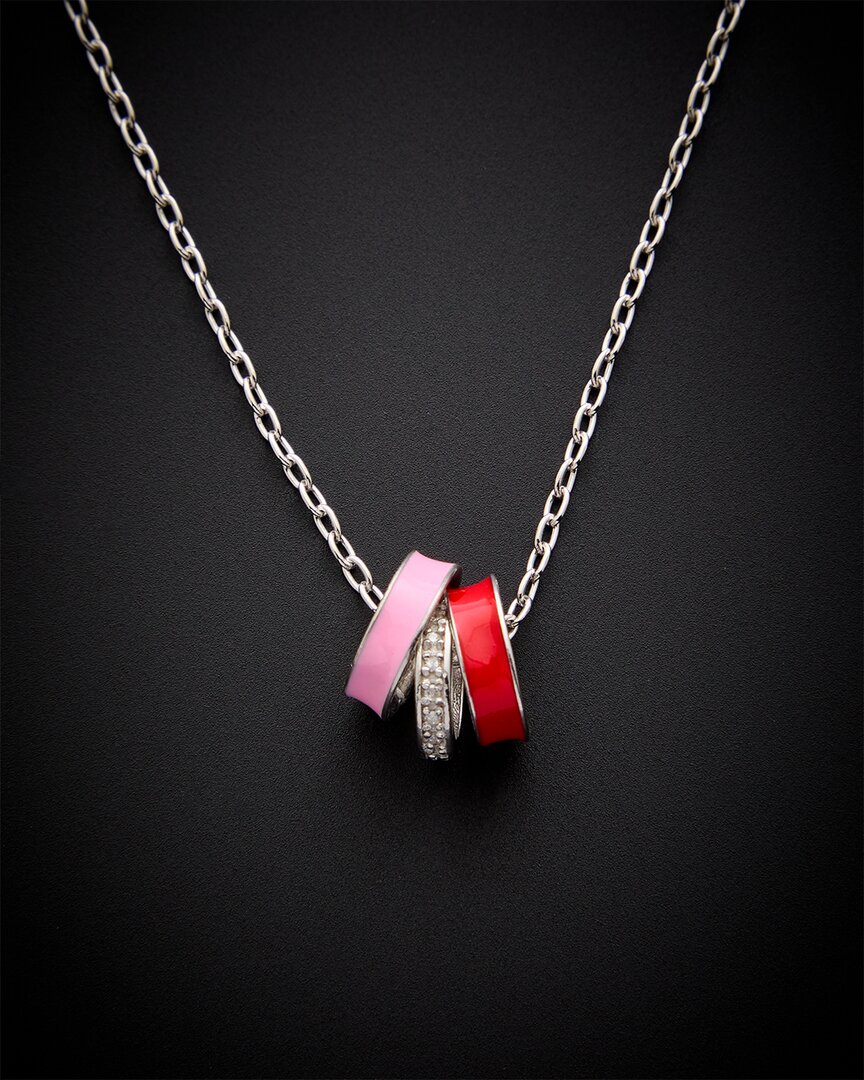 Italian Gold Over Silver 18k 0.15 Ct. Tw. Diamond Three Ring Necklace