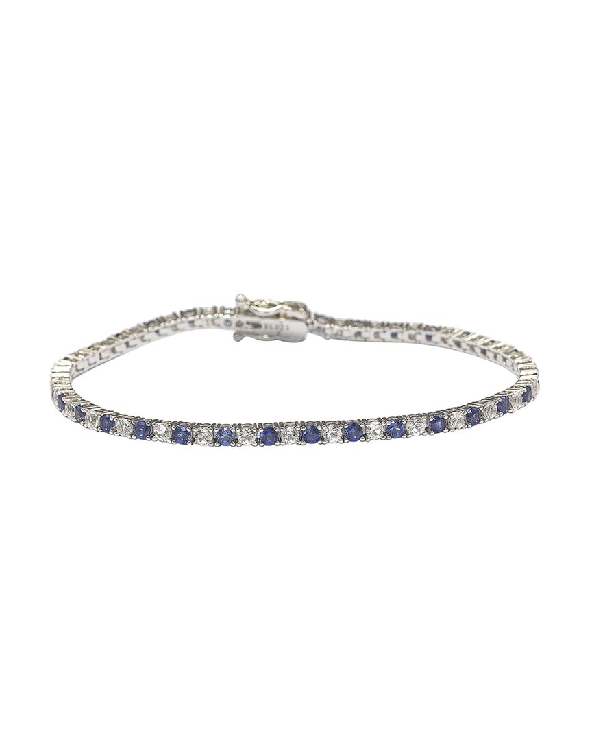 Suzy Levian Silver 0.02 Ct. Tw. Diamond & Sapphire Tennis Bracelet